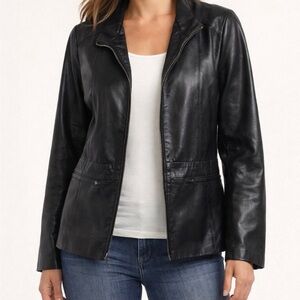 Preston & York Classic Black Leather Jacket Y2K Women’s Large EUC